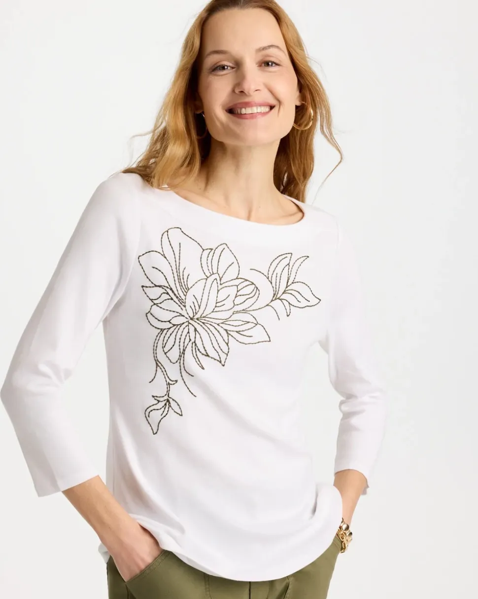 Embroidered Pima 3/4 Sleeve Tee
