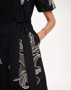 Embroidered Poplin Cotton Belted Dress