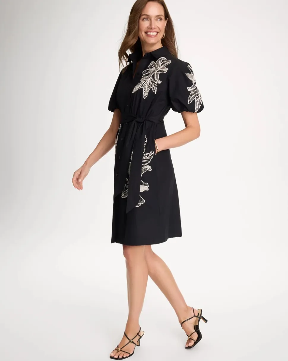 Embroidered Poplin Cotton Belted Dress