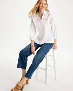 Embroidered Poplin Cotton Popover Shirt