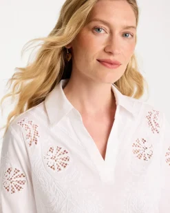 Embroidered Poplin Cotton Popover Shirt
