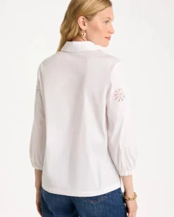 Embroidered Poplin Cotton Popover Shirt