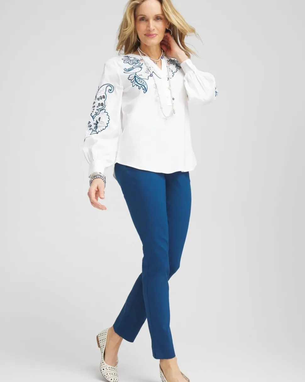 Embroidered Poplin Splitneck Shirt