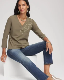 Embroidered 3/4 Sleeve Perfect Tee