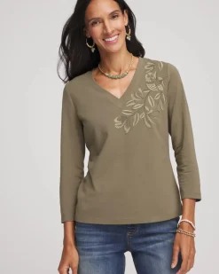 Embroidered 3/4 Sleeve Perfect Tee