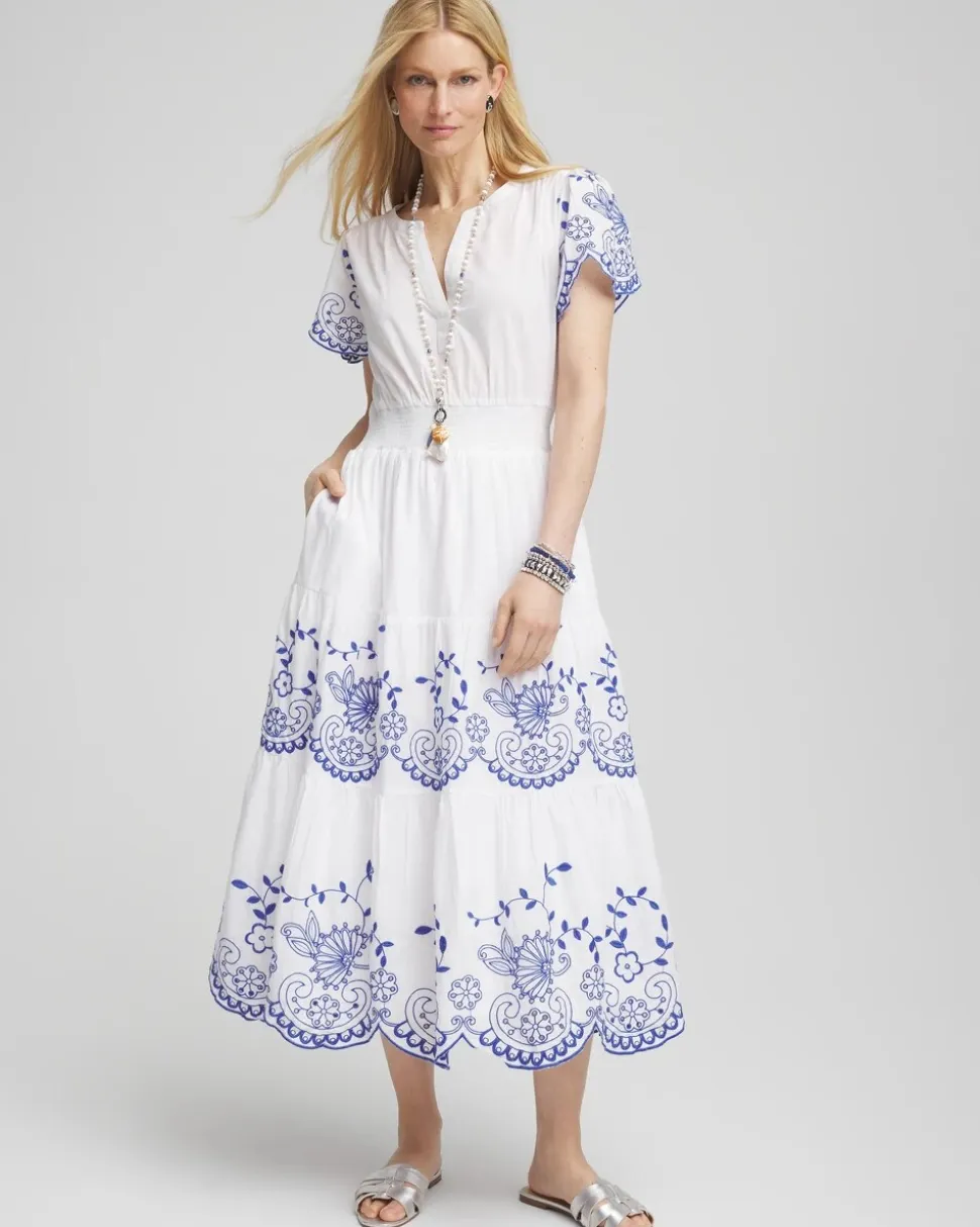 Embroidered Smocked Waist Dress