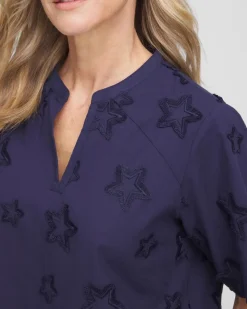 Embroidered Star Split Neck Blouse