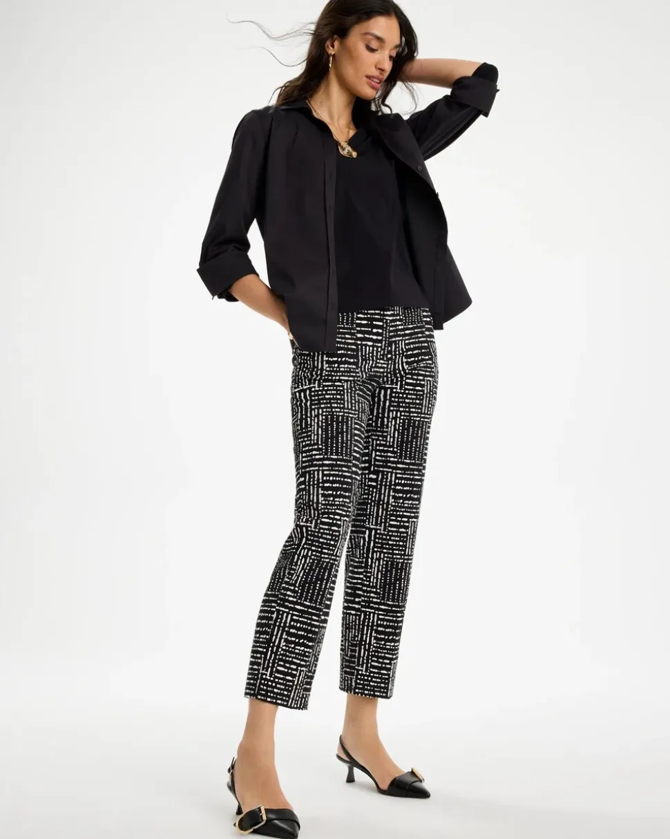 Emme Fly Front Straight Printed Crop Pants