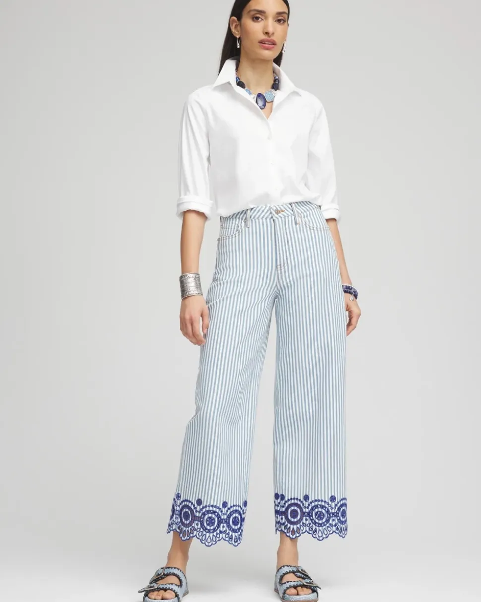 Eyelet High-Rise Wide Cropped Jeans