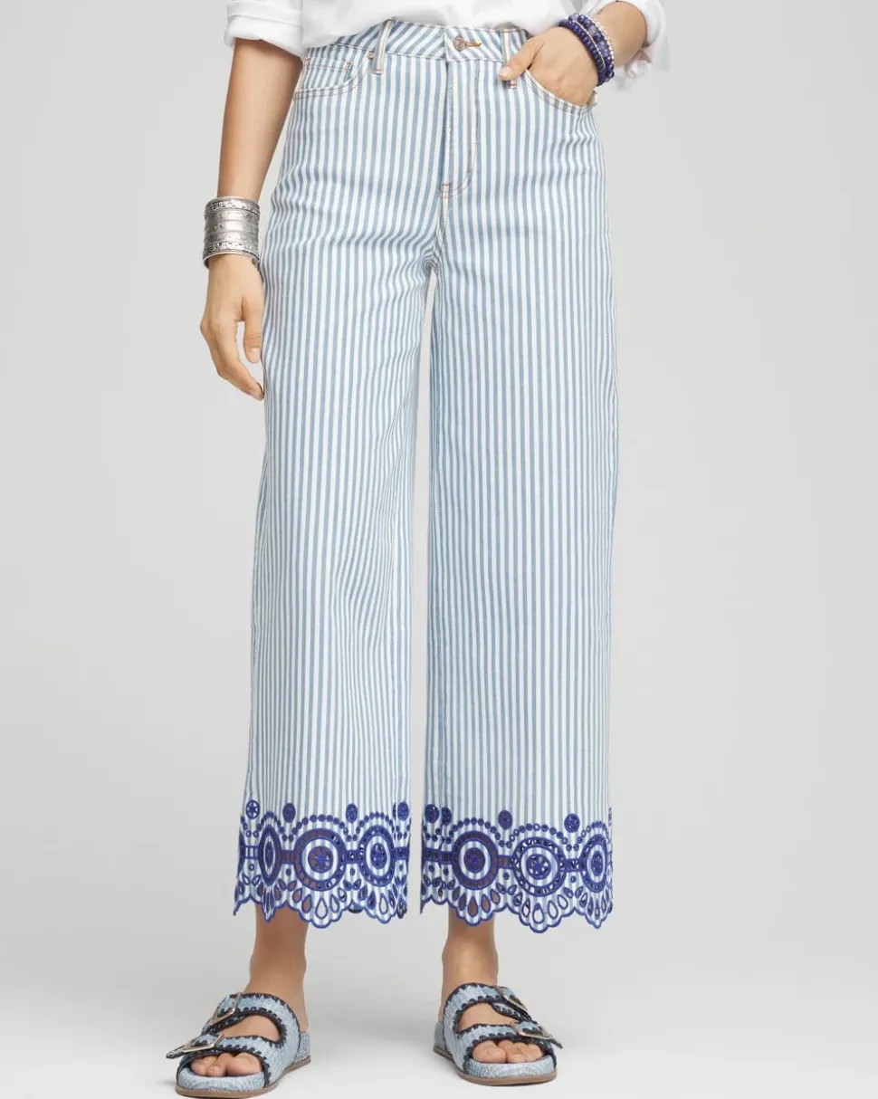 Eyelet High-Rise Wide Cropped Jeans
