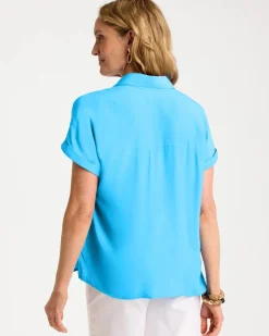 Faux Silk Collared Top