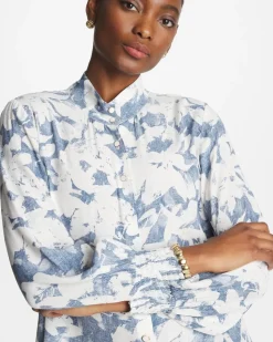 Faux Silk Mockneck Blouse