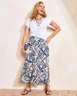 Faux Silk Printed Maxi Skirt