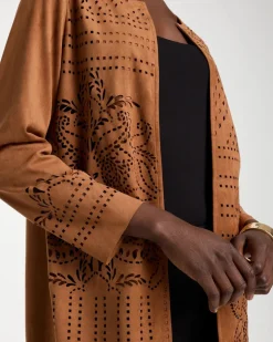 Faux Suede Cutwork Longline Jacket