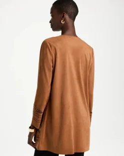 Faux Suede Cutwork Longline Jacket