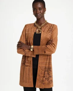 Faux Suede Cutwork Longline Jacket