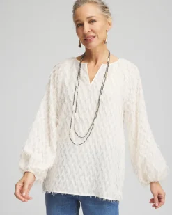 Feathered Pullover Peasant Blouse