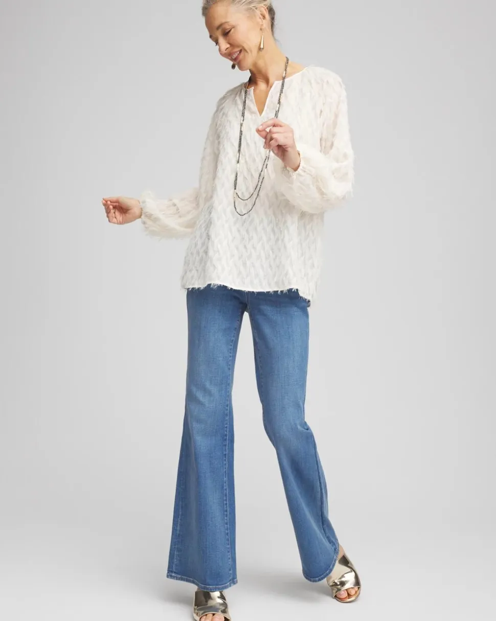 Feathered Pullover Peasant Blouse