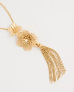 Filigree Flower Tassel Necklace