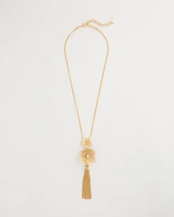 Filigree Flower Tassel Necklace