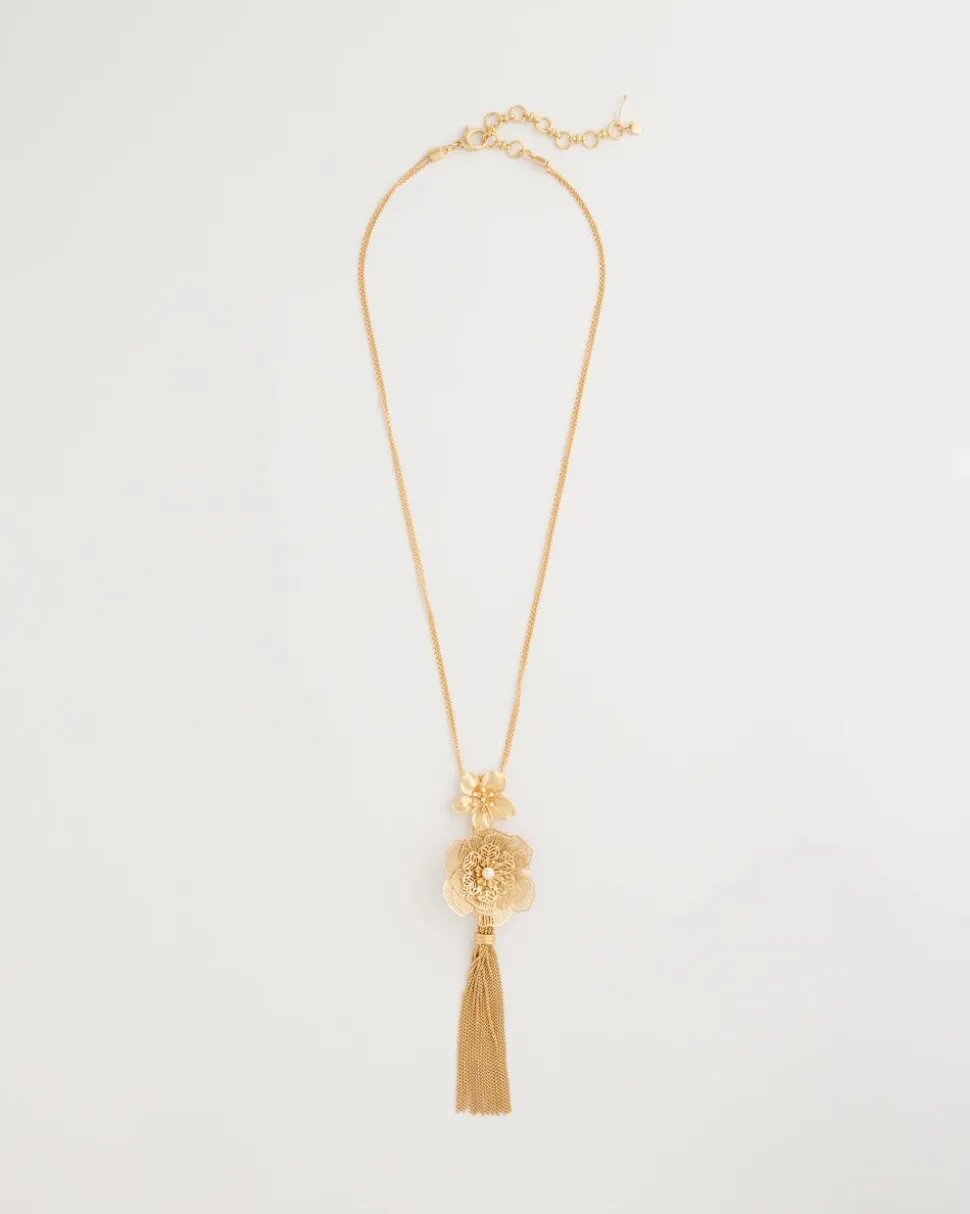 Filigree Flower Tassel Necklace