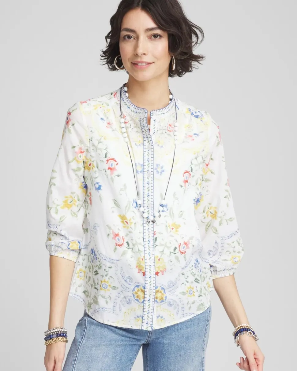 Floral Billow-Sleeve Blouse