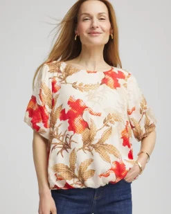 Floral Bubble-Hem Blouse