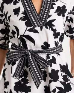Floral Cotton-Linen Belted Dress