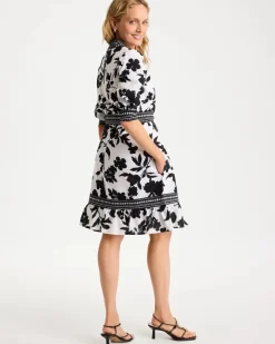 Floral Cotton-Linen Belted Dress