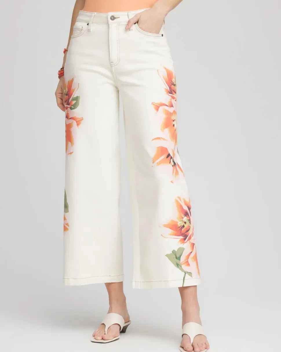 Floral High-Rise Wide-Leg Cropped Jeans