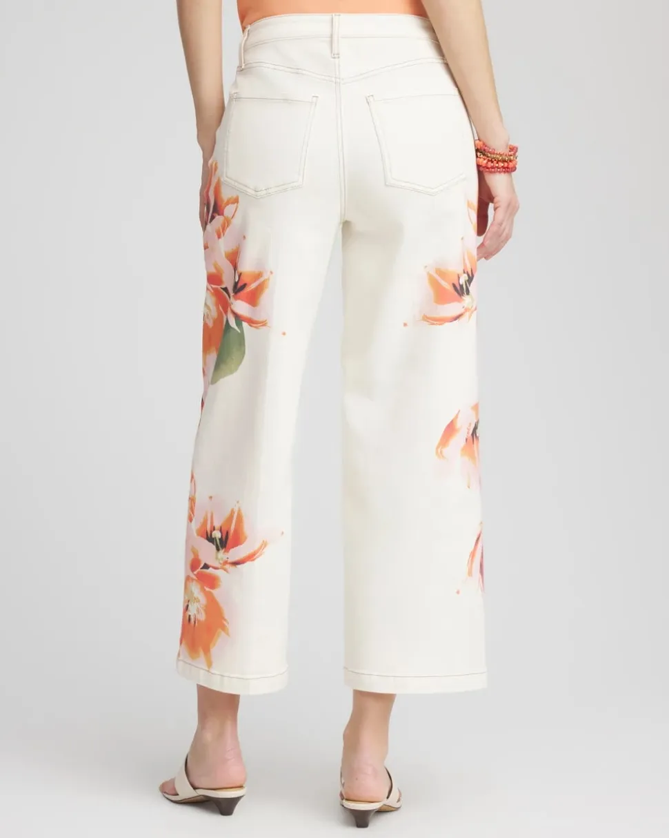 Floral High-Rise Wide-Leg Cropped Jeans