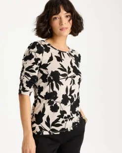 Flora Linen Ruched Sleeve Tee