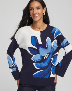 Floral Intarsia Crewneck Pullover