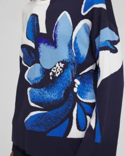 Floral Intarsia Crewneck Pullover