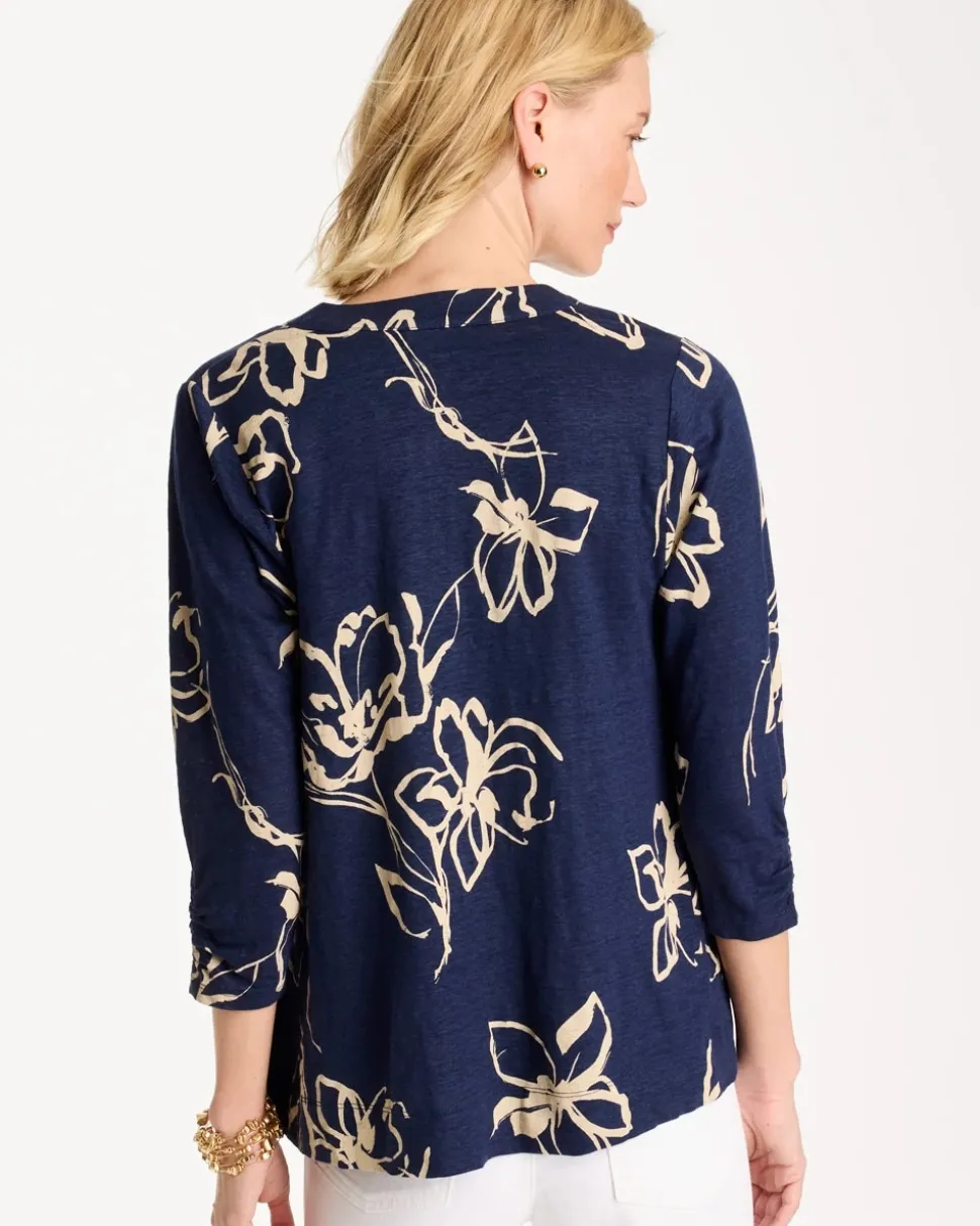Floral Linen Open Front Cardigan