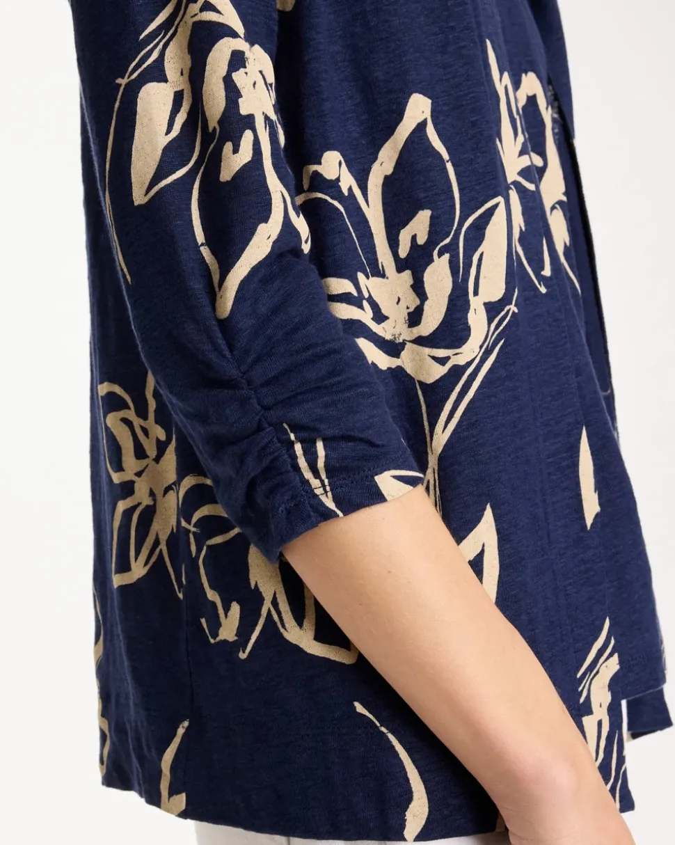 Floral Linen Open Front Cardigan