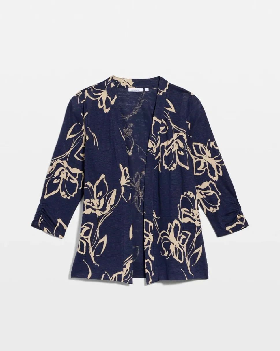 Floral Linen Open Front Cardigan