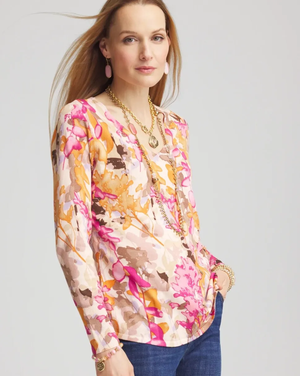 Floral Long Sleeve V-Neck Pullover Sweater