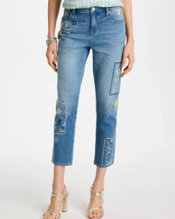 Floral Patchwork Girlfriend Crop Jeans