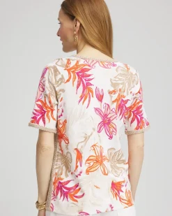 Floral Print Crochet-Trim Pullover Sweater