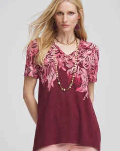 Floral Print Slub V-Neck Tee