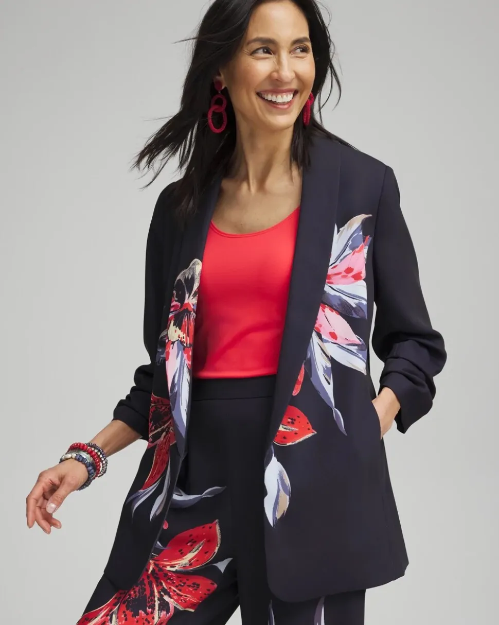 Floral Ruched Sleeve Soft Jacket