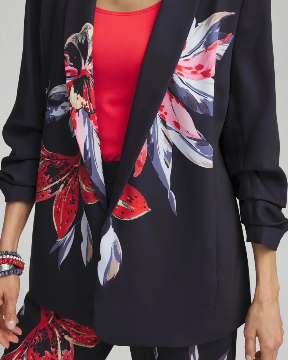 Floral Ruched Sleeve Soft Jacket