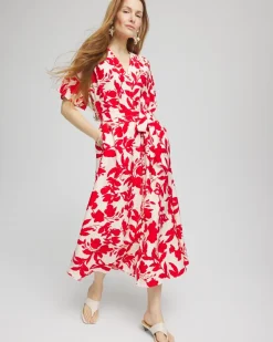 Floral Ruffle-Sleeved Midi Dress