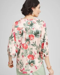 Floral Satin Tie-Front Pullover Top