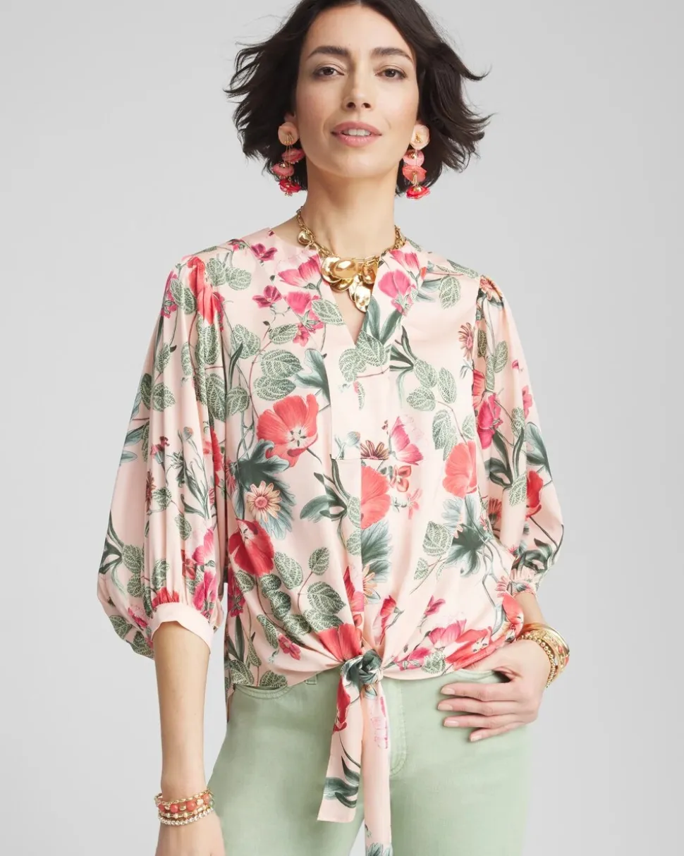 Floral Satin Tie-Front Pullover Top