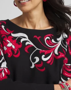 Floral Sequin Dolman Sleeve Sweater