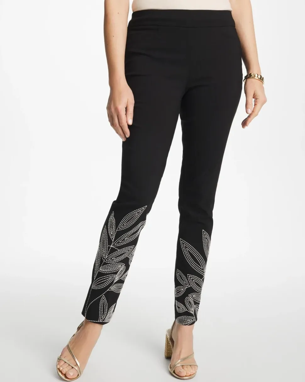 Floral Soutache Brigitte™ Slim Pull-On Ankle Pants