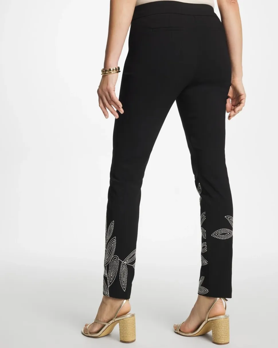 Floral Soutache Brigitte™ Slim Pull-On Ankle Pants