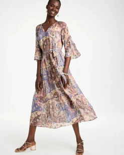 Foiled Woven Pleated Dress